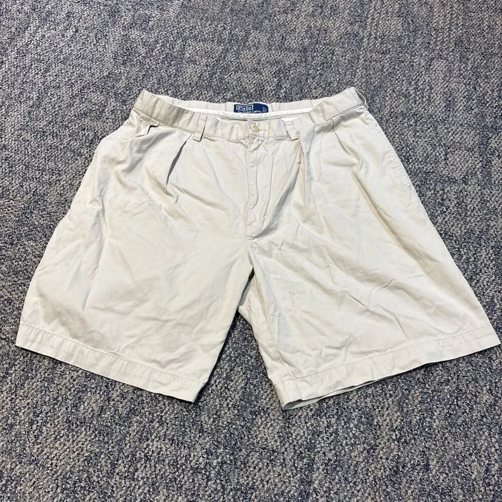 Polo Ralph Lauren Tyler Short Mens 35 Tan Khaki Pleated Cotton Chino Shorts 9in